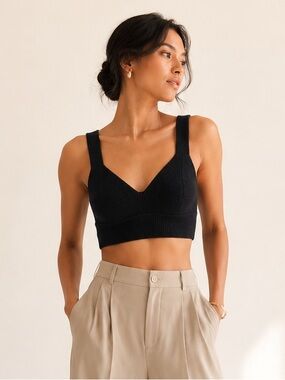 Good American Knit Bralette Bustier Wool Blend Minimalist Black Sz 0